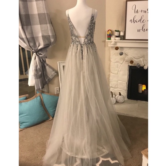 Grey Sequin beaded Prom dress - Picture 6 of 8